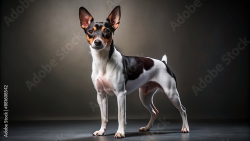 Wide shot of a Toy Fox Terrier standing, studio portrait. photo