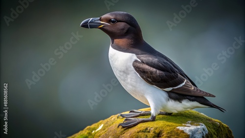 Wide shot of a Razorbill perched, studio portrait. photo