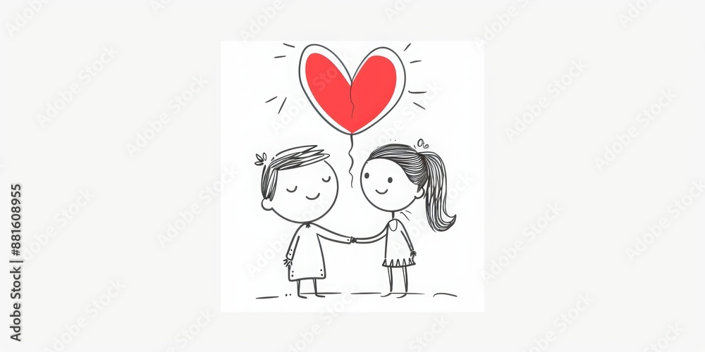 National Girlfriend Day. One line drawing style, a cute couple holding hands and standing next to each other, a red heart above their heads. valentine's day theme featuring a red heart and love sign National Girlfriend Day. One line drawing style, a cute couple holding hands and standing next to each other, a red heart above their heads. valentine's day theme featuring a red heart and love sign