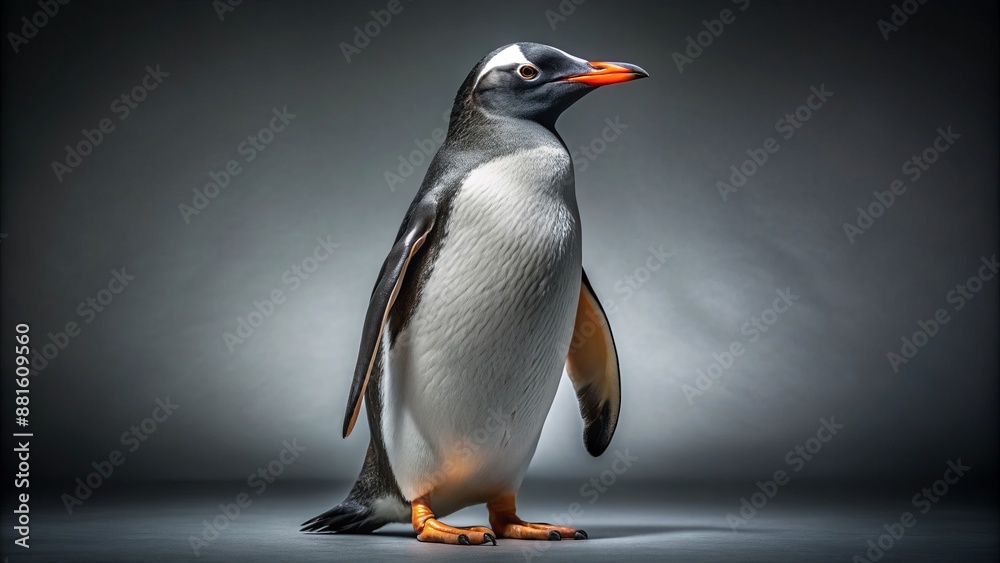 Fototapeta premium Wide shot of a Gentoo Penguin standing, studio portrait.