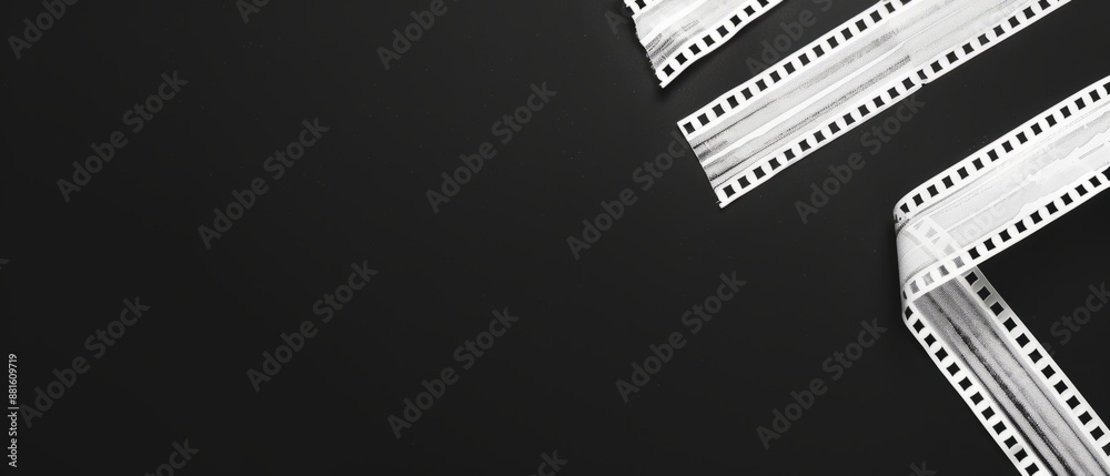 Negative space, white sketch, panoramic close-up, high detail scan of cinema, on black background, Generative AI Negative space, white sketch, panoramic close-up, high detail scan of cinema, on black background, Generative AI
