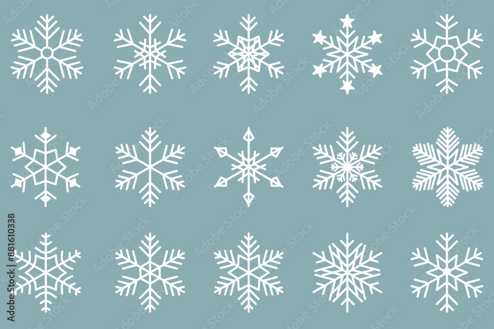 シンプルな白い雪の結晶のイラストセット シンプルな白い雪の結晶のイラストセット
