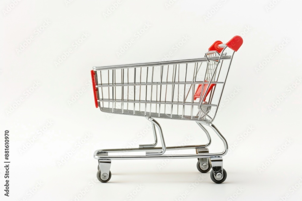 Shopping cart with red handle and silver frame Shopping cart with red handle and silver frame