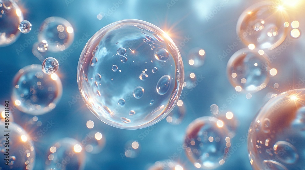 A blue and white background with many bubbles floating in the air A blue and white background with many bubbles floating in the air