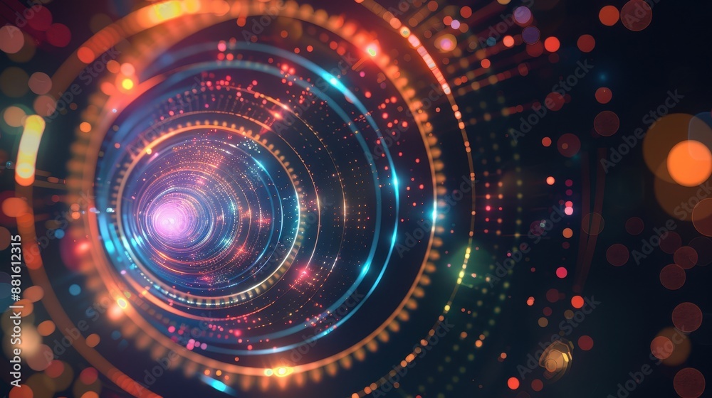 Neon Dreams - Digital Abstract Futuristic Background with Colorful Glowing Lines and Circles Neon Dreams - Digital Abstract Futuristic Background with Colorful Glowing Lines and Circles