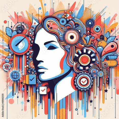 Cultural lady art. promoting American culture and vividness of human mind. creative thinking expressed illustratively 