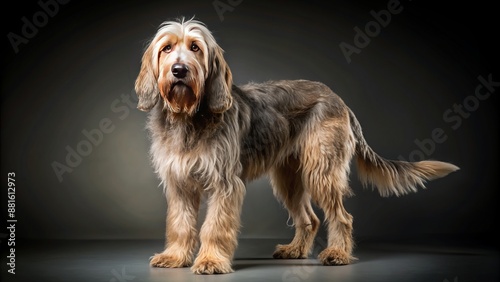 Wide shot of a Otterhound standing, studio portrait. photo