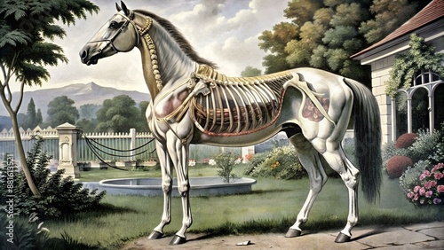 Horse anatomy or skeleton / Vintage and Antique illustration from Petit Larousse 1914	 photo