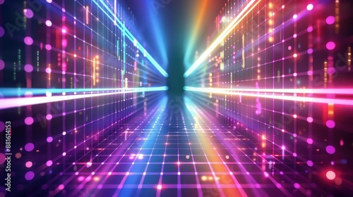 Illuminated Dreamscape - Colorful Abstract Futuristic Digital Background with Neon Lights and Vibrant Digital Grid