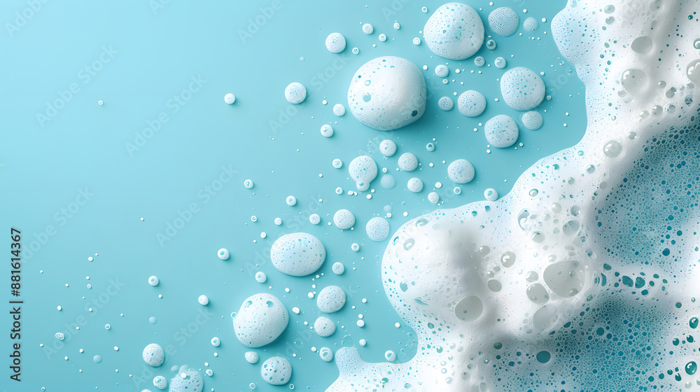 A detailed close-up of white soap bubbles and suds on a smooth blue surface, creating a clean and fresh aesthetic. A detailed close-up of white soap bubbles and suds on a smooth blue surface, creating a clean and fresh aesthetic.