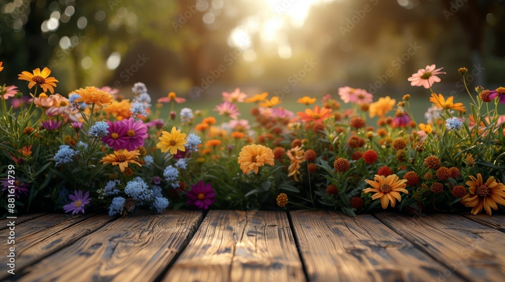 Spring Flowers and Wooden Table Spring Flowers and Wooden Table