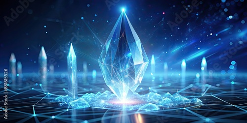 Futuristic crystalline energy shard glowing in digital landscape, technology, sci-fi, crystal, futuristic, glowing, digital