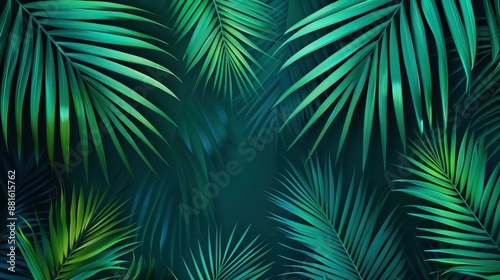 Colorful tropical jungle background with vibrant palm leaves and exotic patterns, perfect for a lively and vibrant design.