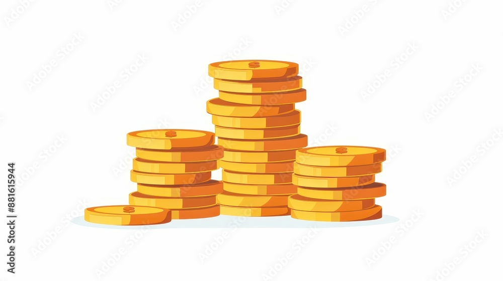 Modern vector illustration of stacked gold coins icon with a single golden coin standing out.
