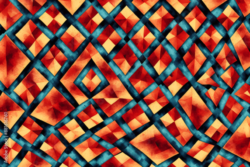 Geometric Colorful Abstract Pattern With Black And Orange Diamon photo