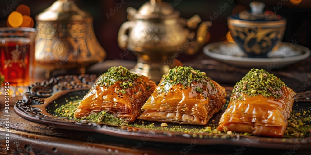 Three pastries with nuts on top of tray Three pastries with nuts on top of tray