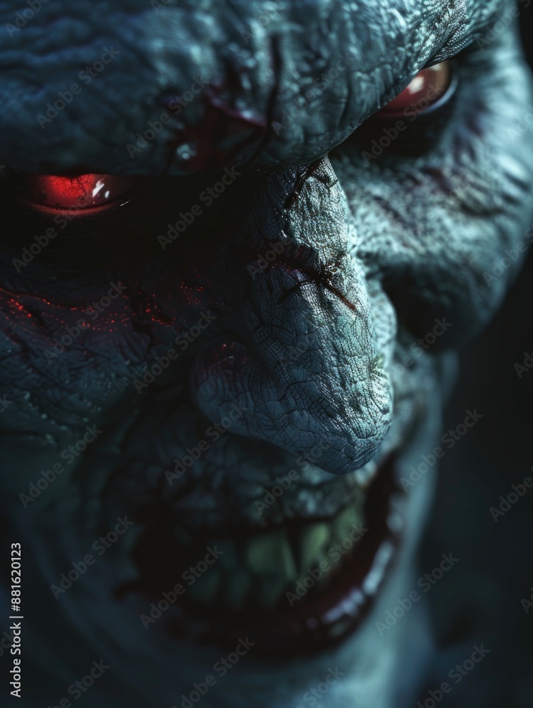 Obraz premium Creepy monster with red eyes and mouth full of teeth