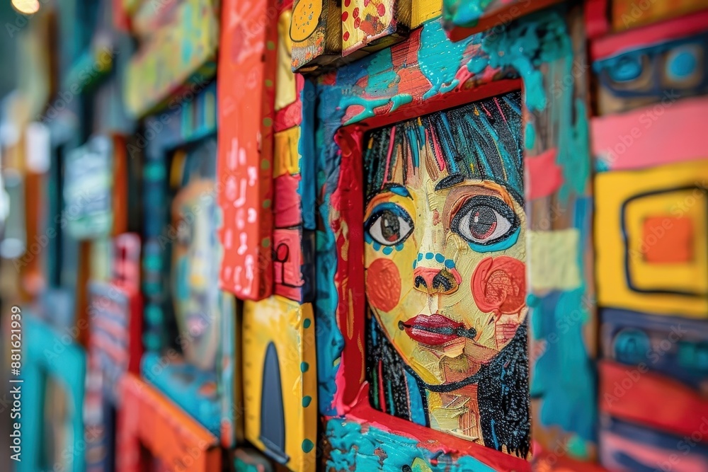 Fototapeta premium Captures the innocence and creativity of childhood through a child's artwork displayed in a colorful frame.