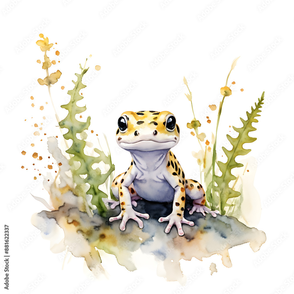 Naklejka premium illustration watercolor baby salamanders white background 
