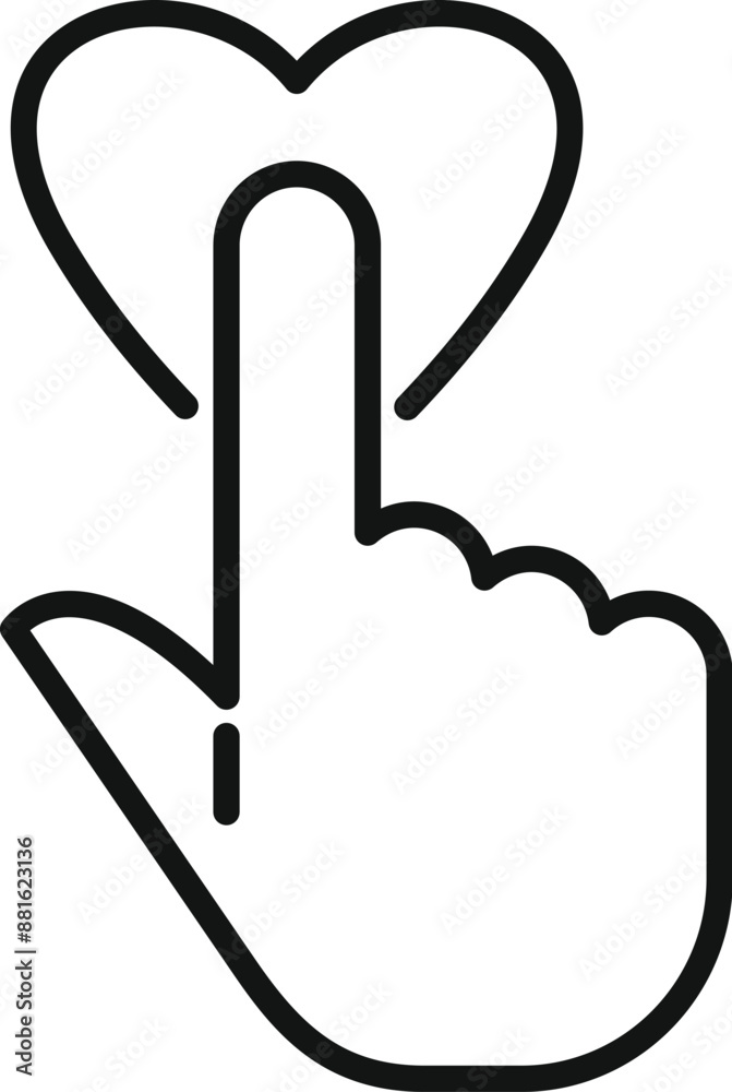 Obraz premium Simple line art icon of a hand cursor clicking on a heart shape, symbolizing online affection