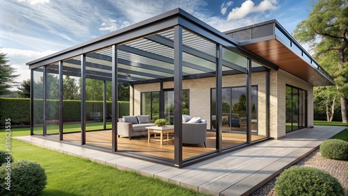 Modern aluminum verandas with sleek design and glass panels , exterior, architecture, modern, aluminum, verandas, outdoor