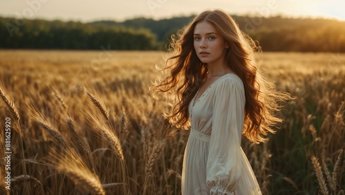 Golden hour portrait of a pretty teenager amidst lush paddy fields.