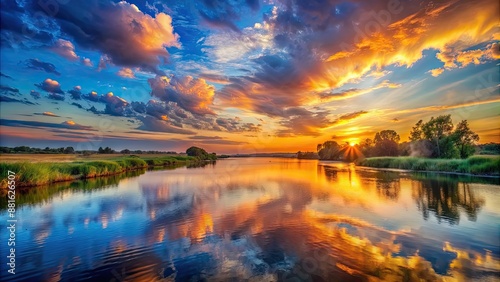 Wallpaper Mural Sunset painting a beautiful sky over a tranquil river, sunset, river, water, reflection, colorful, nature, scenic, horizon Torontodigital.ca