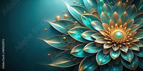 Teal and golden fantasy flower for various creative projects, Teal, golden, fantasy, flower,prints, wall art, cover
