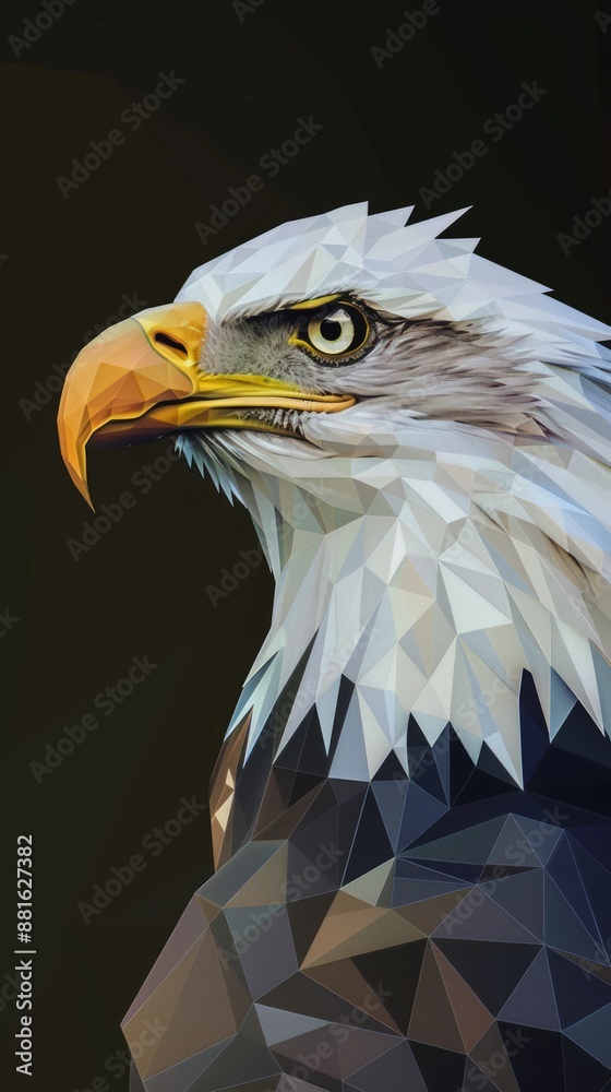Fototapeta premium Animation of low poly art of a bald eagle in high detail. Animal triangle vector geometric
