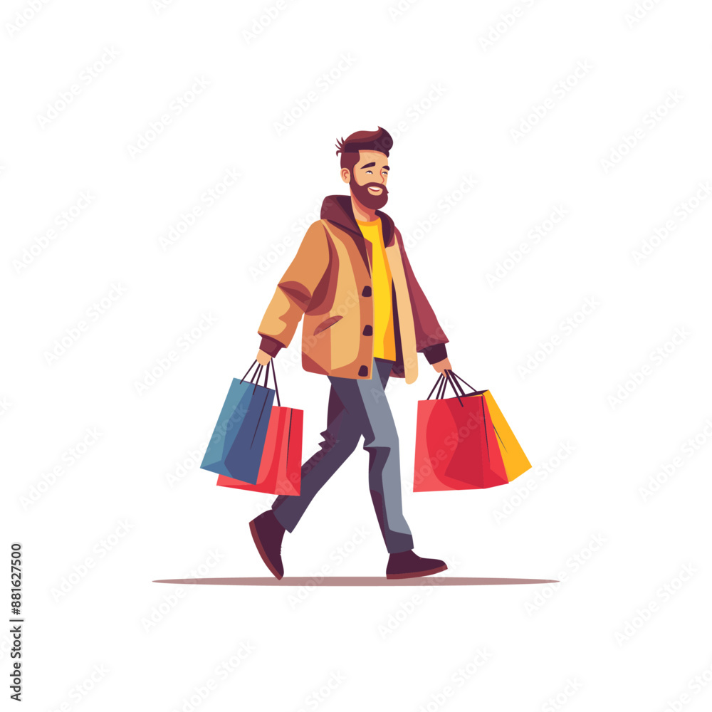 A happy male person with shopping bags in hand A happy male person with shopping bags in hand