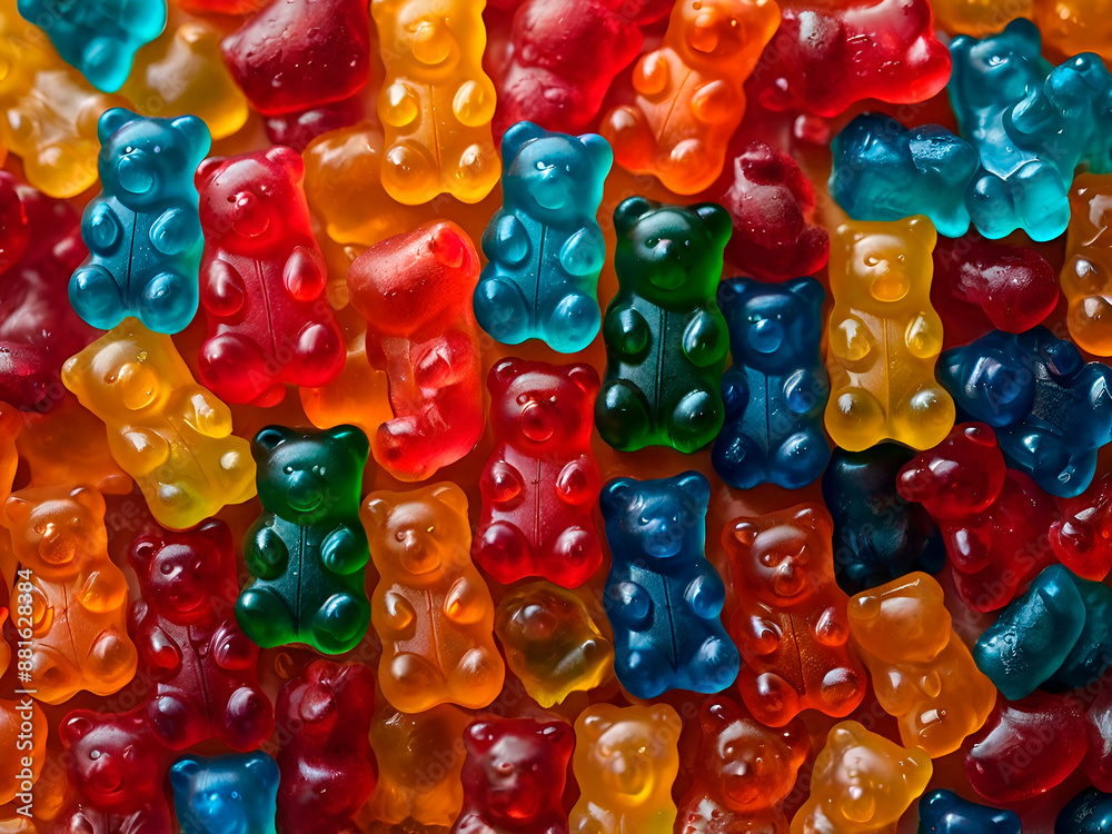 a close-up shot of colorful gummy bears with their vibrant hues and unique shapes. a close-up shot of colorful gummy bears with their vibrant hues and unique shapes.