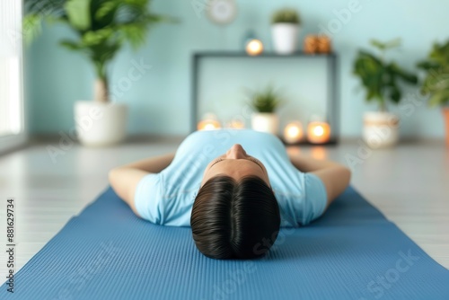 a person lying on a yoga mat performing stretches for muscle relief