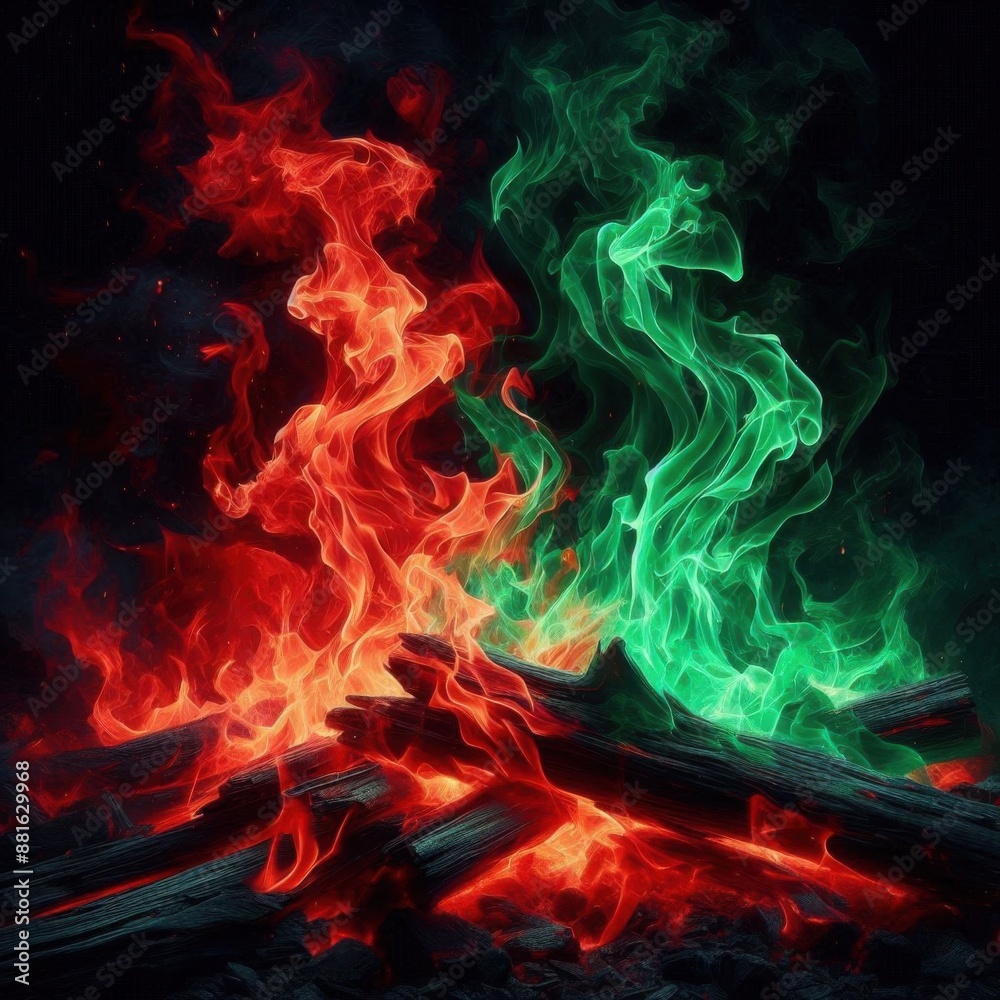 red and green fire burning red and green fire burning