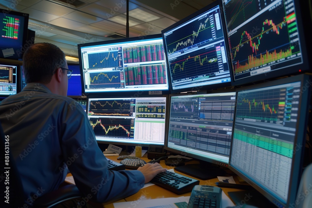 Dynamic Team of Professionals Analyzing Stock Market Data on Multiple Screens Dynamic Team of Professionals Analyzing Stock Market Data on Multiple Screens