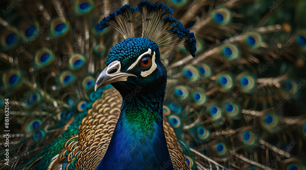 Obraz premium Real peacock illustration, showing its vibrant, detailed plumage generative ai, generative.ai