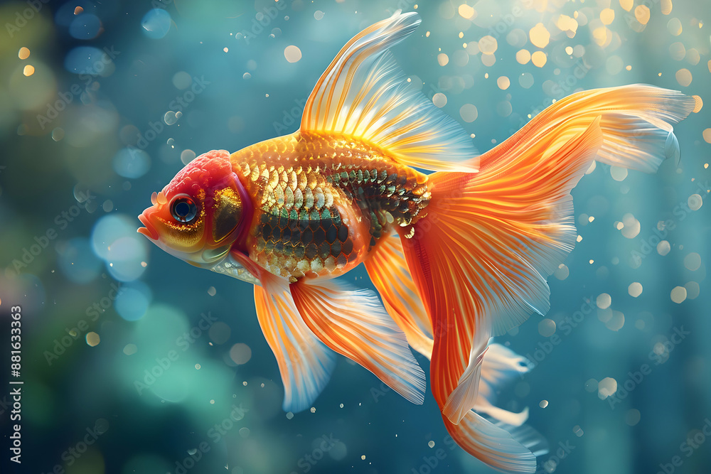 Goldfish in Aqua Background Photo Goldfish in Aqua Background Photo
