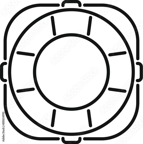 Black and white icon of a lifebuoy inside a square, representing safety and rescue