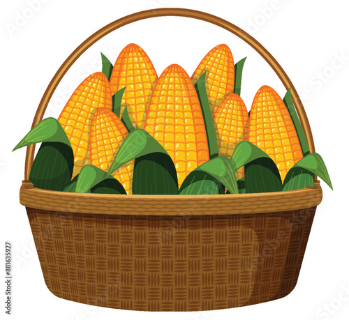 Illustration of corn cobs in a basket