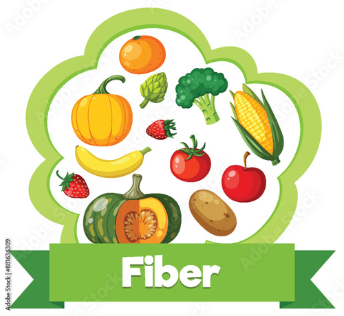 Colorful fruits and vegetables promoting fiber intake