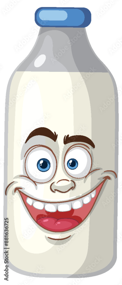 Smiling milk bottle with expressive face Smiling milk bottle with expressive face