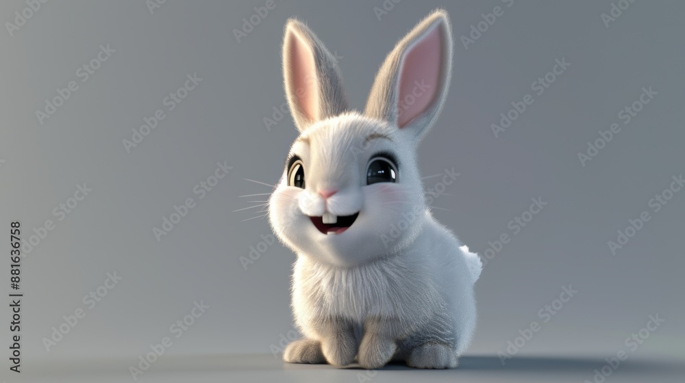 Obraz premium 3D vector illustration of a cute baby rabbit, smiling.