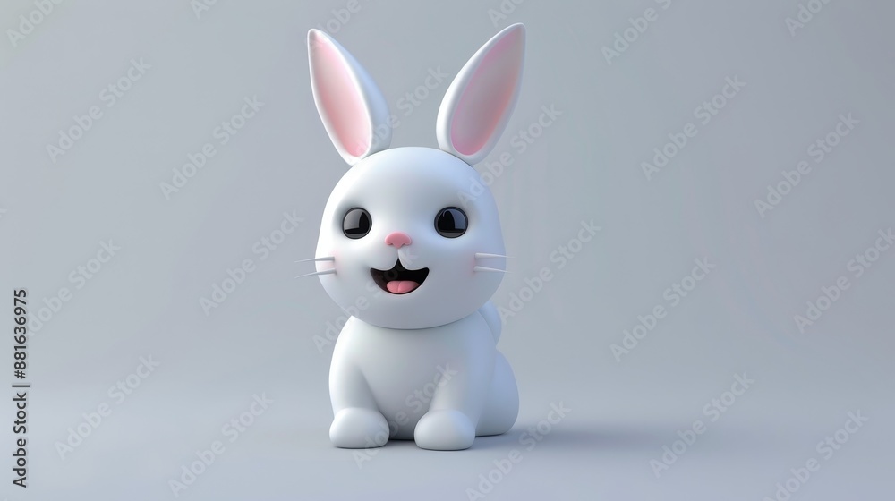 Obraz premium 3D vector illustration of a cute baby rabbit, smiling.