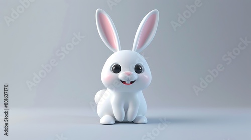 3D vector illustration of a cute baby rabbit, smiling.