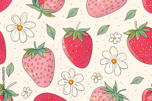 Strawberry and Daisy Summer Pattern