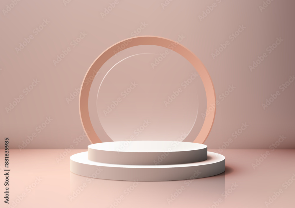 Elegant 3D White Podium with Circular Glass Cutout on Beige Background Perfect for Modern Product Display Mockup Elegant 3D White Podium with Circular Glass Cutout on Beige Background Perfect for Modern Product Display Mockup