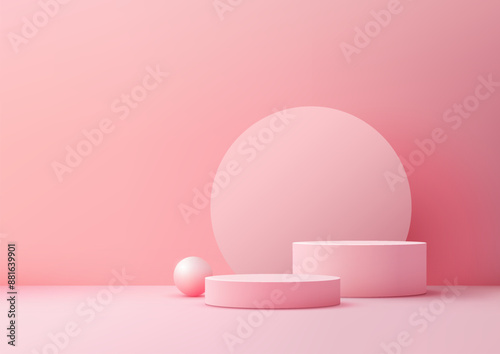 Modern 3D Pink Podium with Circle Backdrop and Ball, Ideal for Product Display, Mockup, Showroom, and Showcase