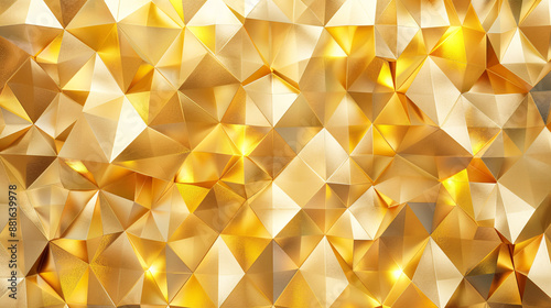 A sophisticated geometric design showcasing vibrant triangles and diamond shapes in metallic gold on a clean white background