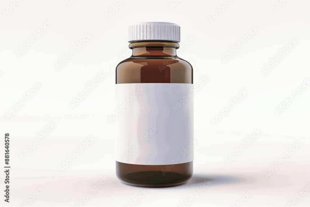 Amber glass bottle with blank label, ideal for medicine, supplements, or essential oils packaging Amber glass bottle with blank label, ideal for medicine, supplements, or essential oils packaging