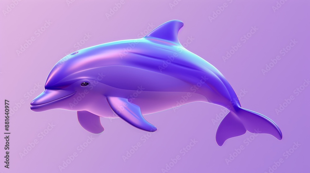 Obraz premium Adorable purple dolphin icon featuring a cheerful smile and realistic 3D effects. This playful marine mammal swims with graceful fins and tail, ready to conquer the deep blue sea.