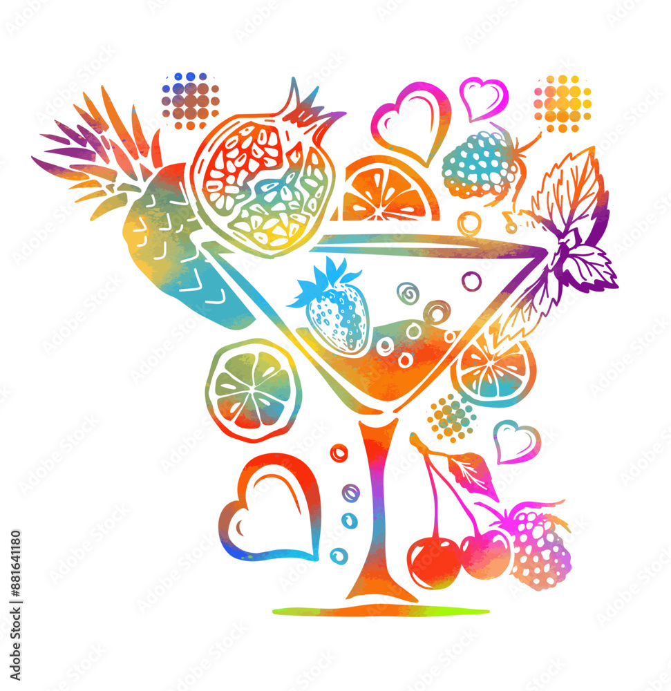 Naklejka premium Fruit fresh drink colored. hand drawing. Not AI. Vector illustration